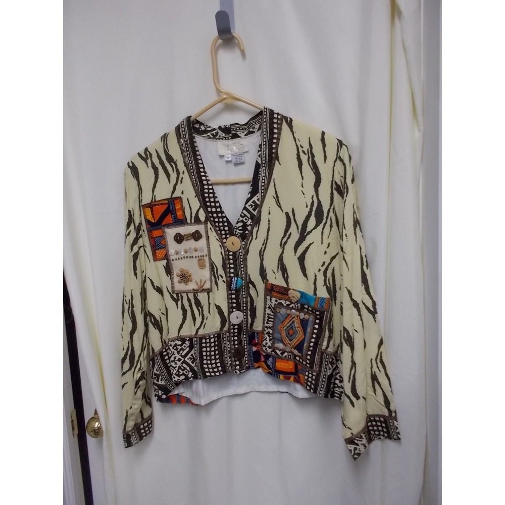 Cache Vintage Patchwork Zebra Print Cropped Jacket Mixed Media Embellished XS